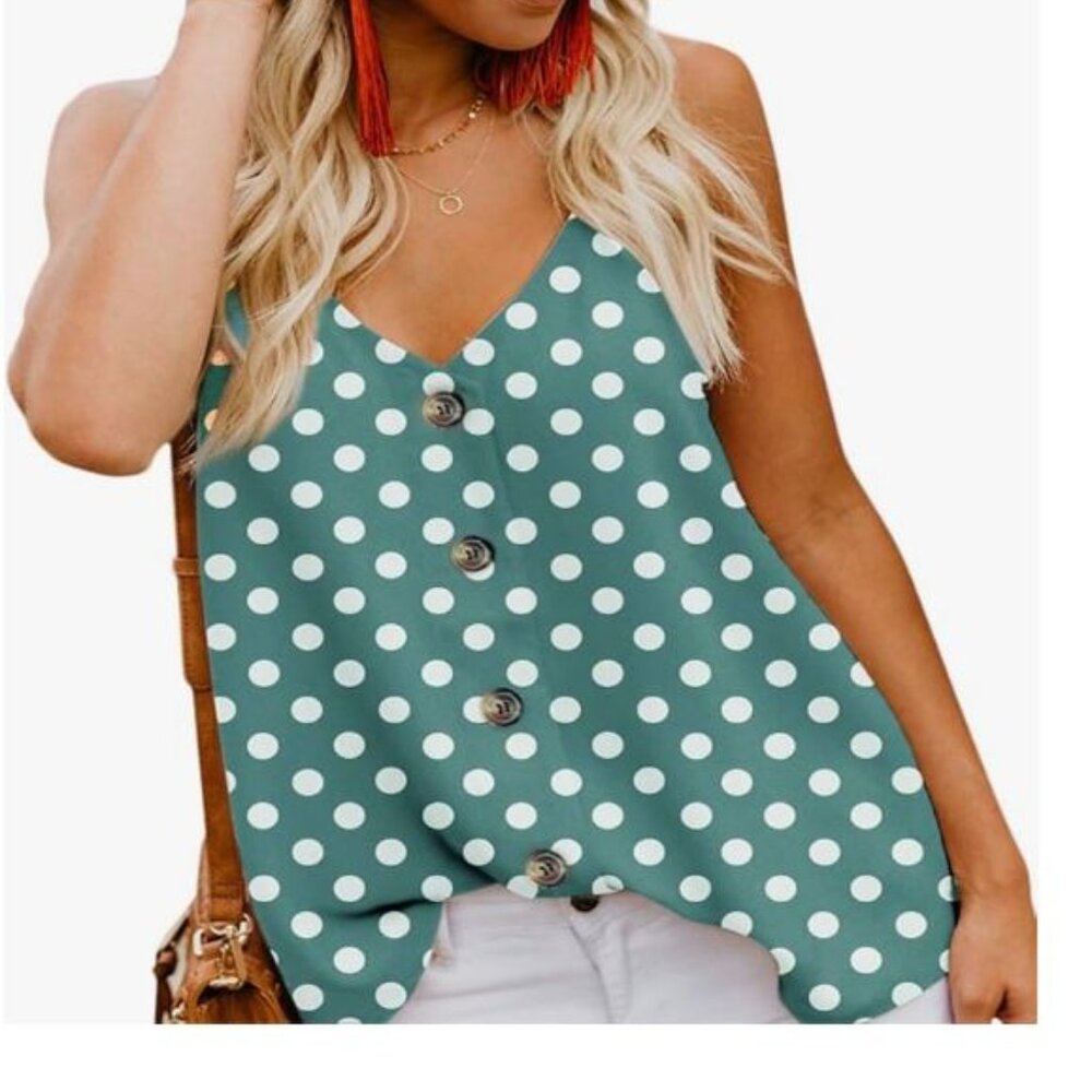 Women's Button V-Neck Strappy Loose Tank Top / Cami
